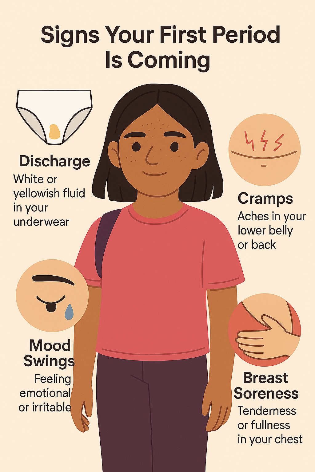 Infographic: Common early signs of a first period.
