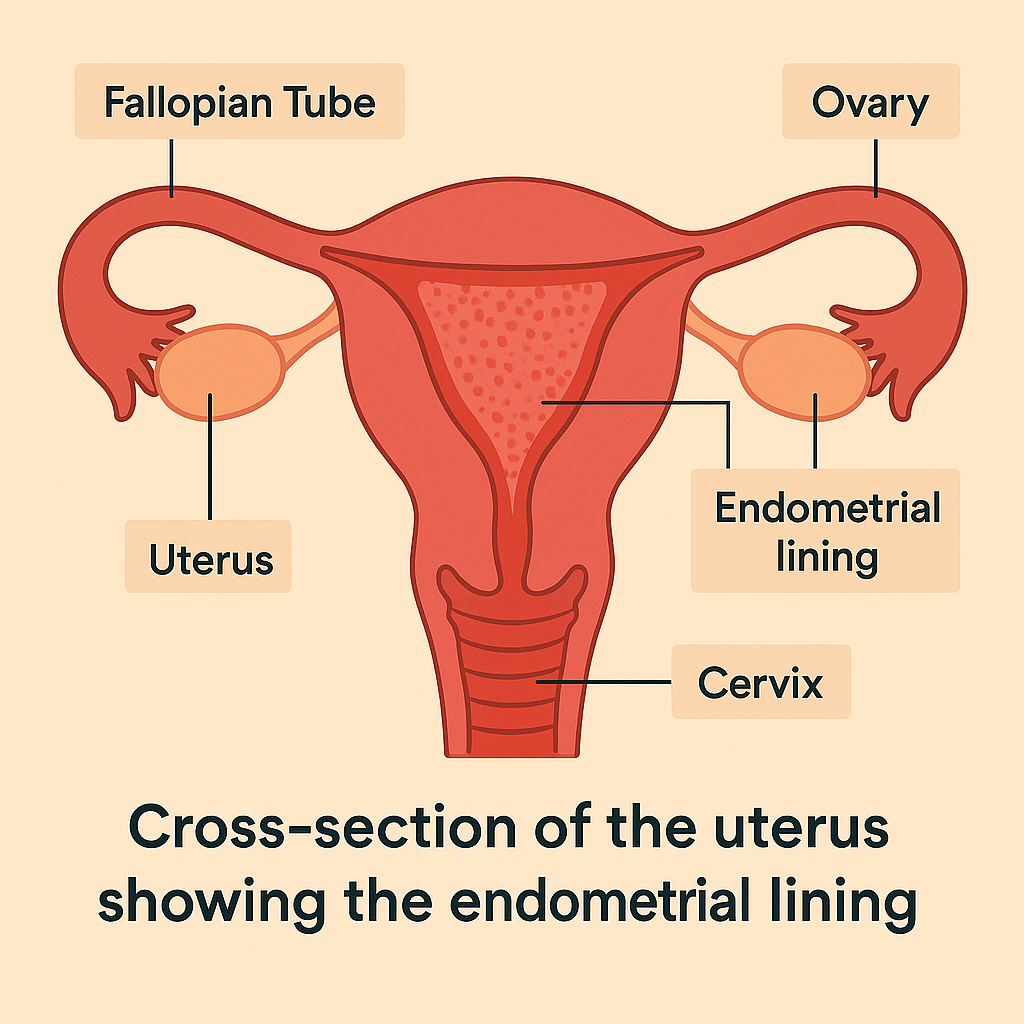Cross‑section of the uterus showing the endometrial lining.